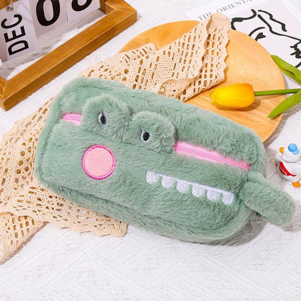 AUGUSTINE Túi Đựng Bút Cầm Tay Bằng Vải Bông Họa Tiết Cá Sấu Hoạt Hình Đáng Yêu Sáng Tạo Có Khóa Kéo