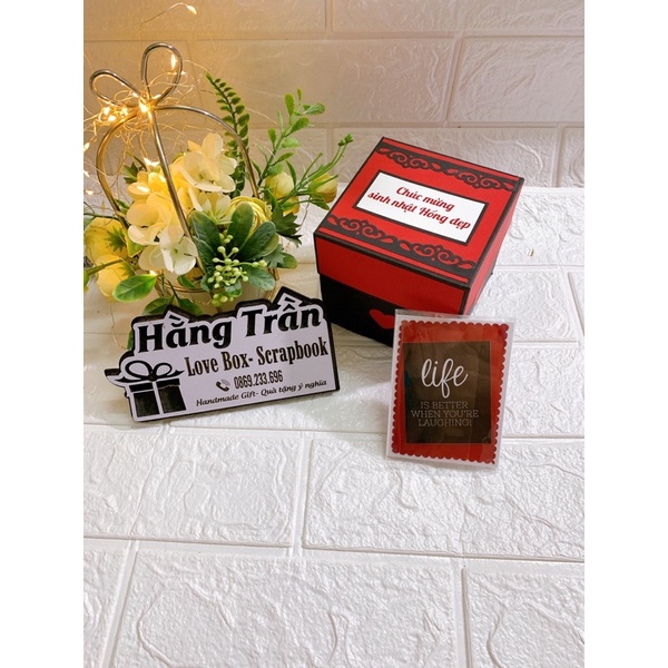 Hộp love box 1 lớp 10x10cm tone đỏ đen ( tặng in 15 ảnh)