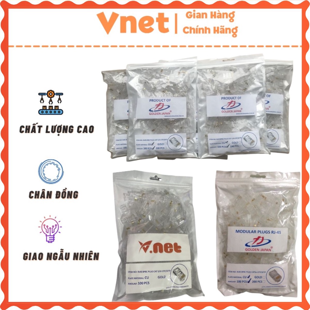 Hạt mạng Cat5 Cat6 Golden Japan Vnet Arigato Senniko chân đồng dày giao ngẫu nhiên loại hàng xịn mới 100% VNET