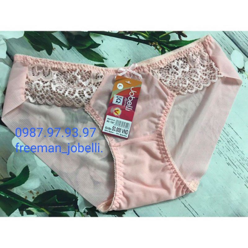 Quần xì Jobelli 1267,hình thật +video, quần lót nữ lưới lụa dập gân phối ren