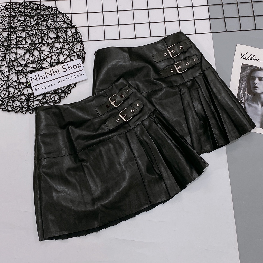 Chân váy da xếp ly lệch, Chây váy dáng A cạp cao vải da mềm CV7069 - NhiNhi Shop | BigBuy360 - bigbuy360.vn