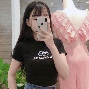 Áo croptop top thêu chữ &quot;BALEN_CIAGA&quot;