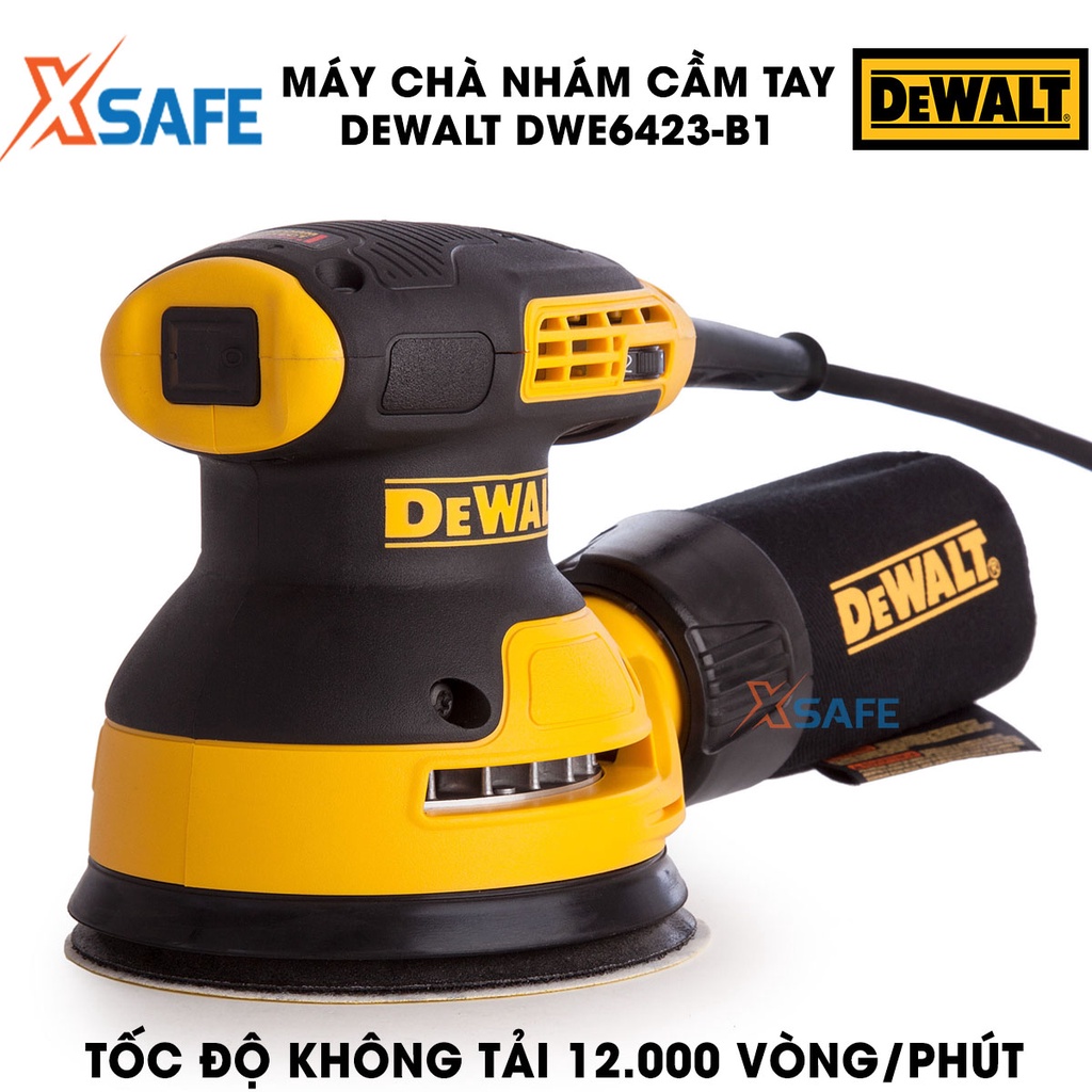 Máy chà nhám kèm đế chà, túi chứa bụi Máy chà nhám cầm tay DeWalt đa cấp tốc độ cơ chế tự động hút bụi, vỏ máy cách điện