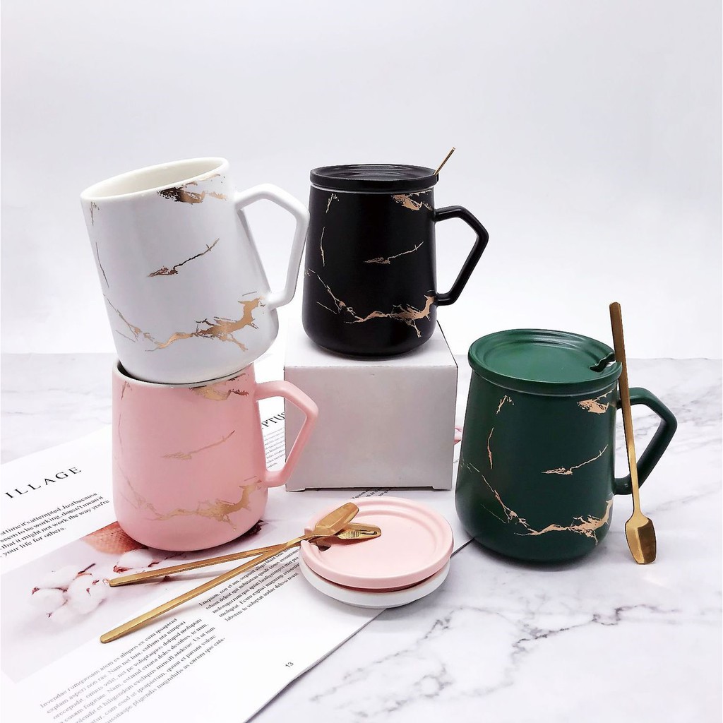 Bộ Cốc Uống Cafe, Ly Uống Trà Văn Phòng Nhà Hàng Khách Sạn 400ml Vân Đá Cẩm Thạch Cao Cấp