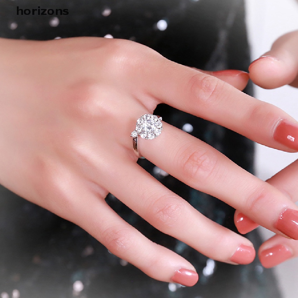 Nhẫn Cưới Xoay Điều Chỉnh Được Đính Đá Zircon Hình Hoa Dành Cho Nữ