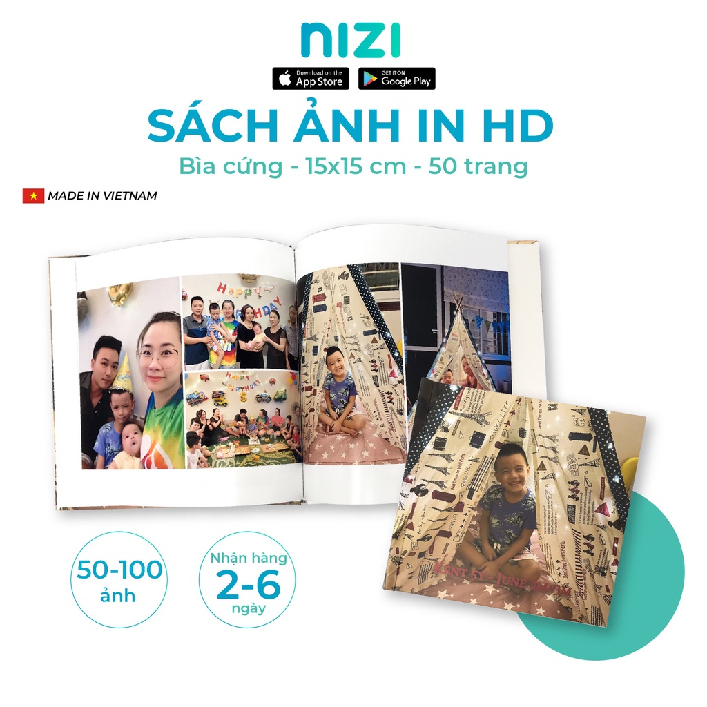 In sách ảnh theo yêu cầu bìa cứng 50 trang 15 x 15cm - In HD trên app NIZI