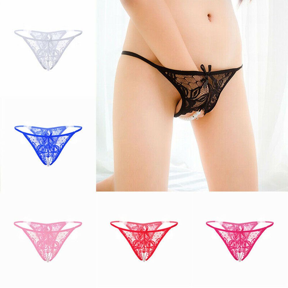 Quần lót lọt khe không đáy màu trơn xuyên thấu đính ngọc trai gợi cảm cho nữ