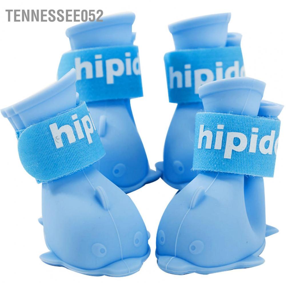 Tennessee052 Khởi động vật nuôi Dễ thương Phim hoạt hình không thấm nước Chó silicone Giày đi mưa có móc và vòng cho Pomeranian Bichon Teddy
