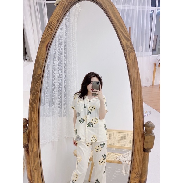 Bộ pijama mặc nhà bộ ngủ nữ bộ thô tay cộc quần dài chất siêu mát mùa hè 2023 giá sale