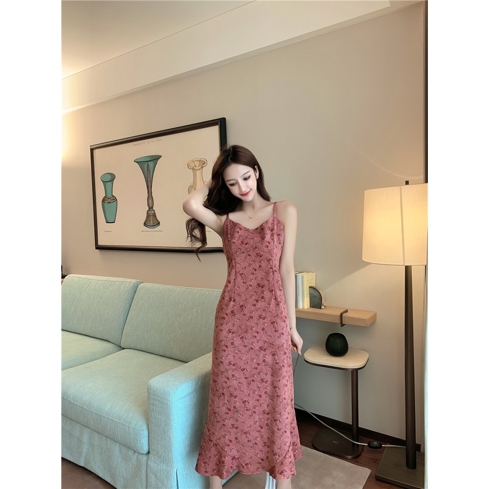 Váy nữ đẹp💥FREESHIP💥váy hoa nhí dáng dài 2 dây hồng đất siêu xinh | BigBuy360 - bigbuy360.vn