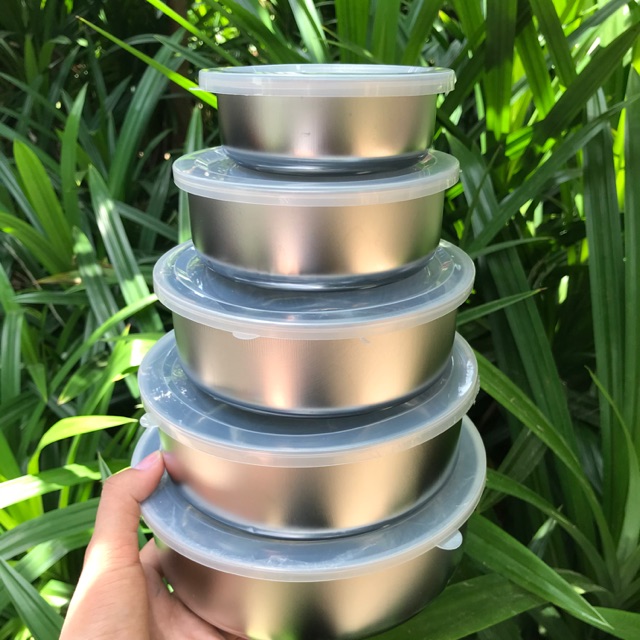 Sale Bộ Thố 5 Cái Inox Có Nắp Đậy Đựng Cơm Tiện Dụng