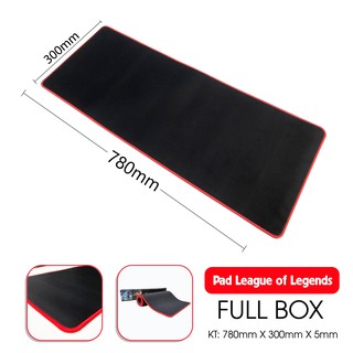 Miếng Lót Phím + Chuột League of Legends ( Đại ) - Full Box (300x780x5mm) - Không Hình Trơn Đen Viền Xanh Dương