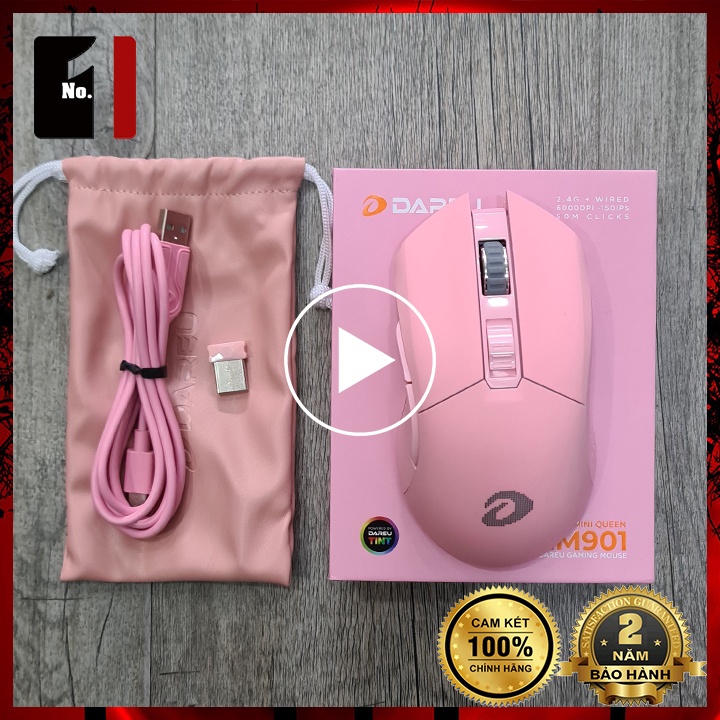 Chuột Gaming Không Dây Máy Vi Tính Gaming DareU EM901 Pink Màu Hồng Led RGB Chuột Game Thủ Chuyên Game Laptop Pc