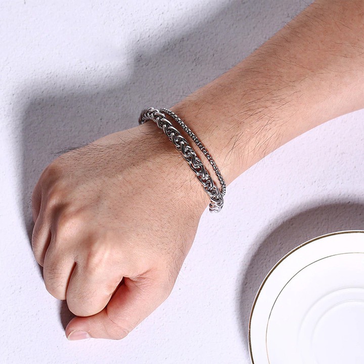 Lắc tay nam cá tính INOX 2 sợi mắc xích - LN132