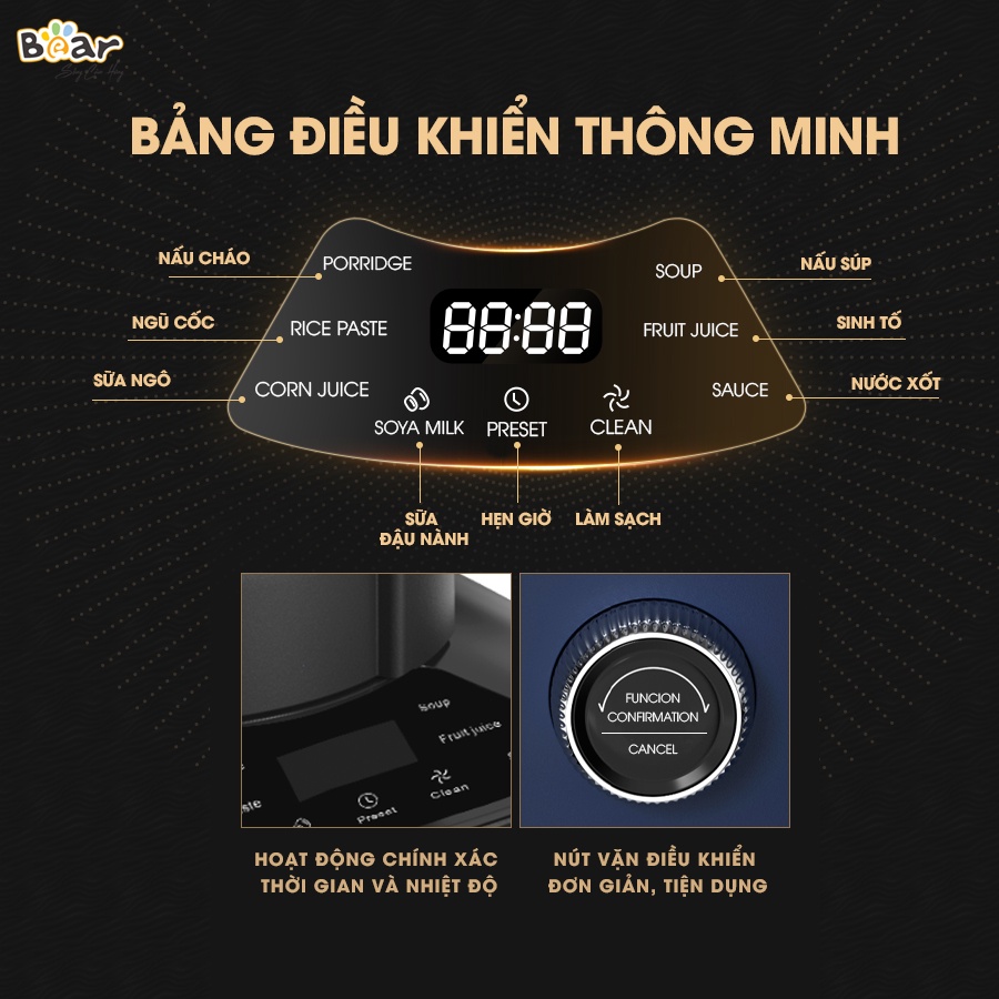 Máy xay nấu sữa hạt , sinh tố đa năng PBJ-B06S2 dung tích 1.5L cách âm chống ồn , cối thủy tinh
