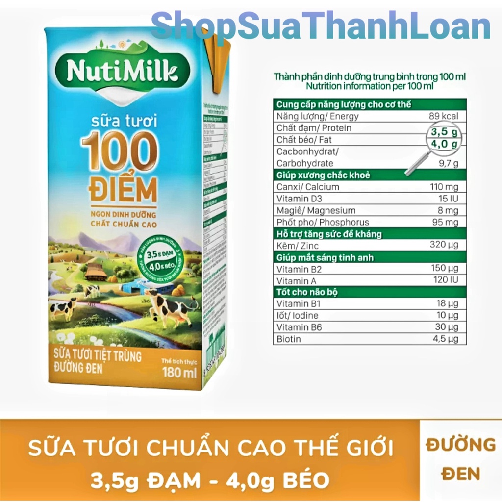 [HSD T9-2021] THÙNG 48 HỘP SỮA TƯƠI NUTI MILK ĐƯỜNG ĐEN 180ML