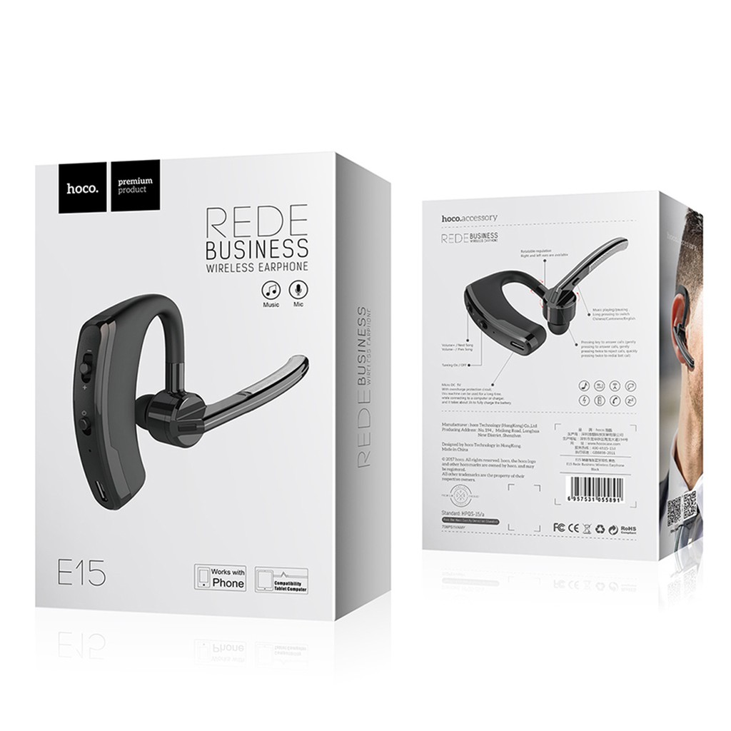 Tai Nghe Bluetooth Hoco E15 V4.1, Chip CSR Thông Minh, Thời Gian Sử Dụng 3H, Vật Liệu Cao Cấp, Sang Trọng, Nhỏ Gọn.