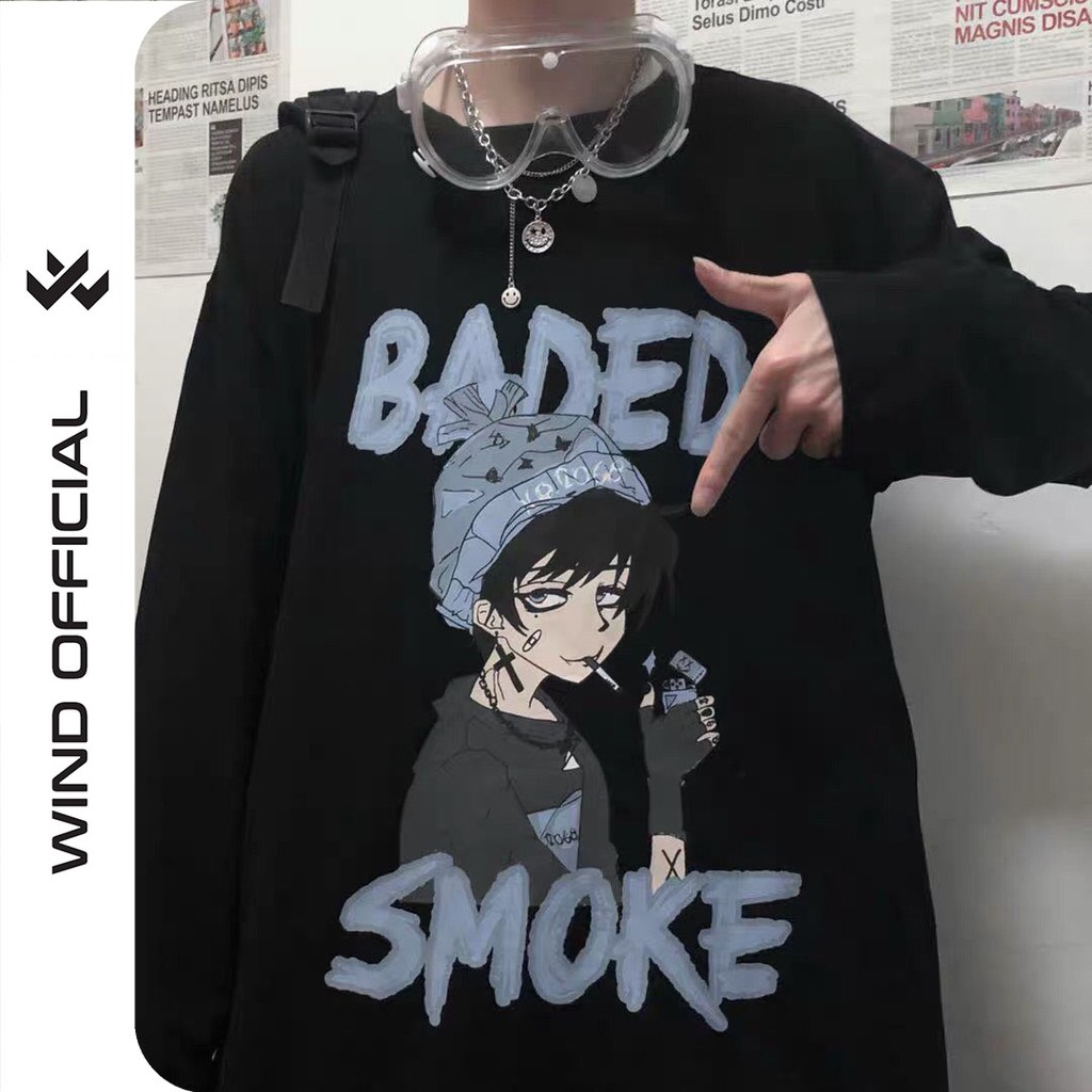Áo thun tay dài WIIS phông nam nữ form rộng BADED SMOKE unisex oversize ulzzang