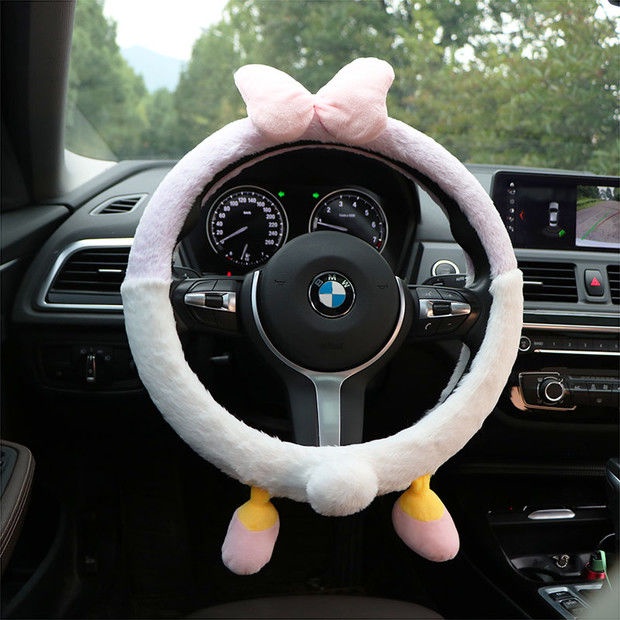 Vỏ Bọc Vô Lăng Xe Hơi Bằng Vải Bông Ngắn Thông Dụng In Hoạt Hình Dễ Thương Giữ Ấm Mùa Thu Đông Cho Volkswagen Mercedes-Benz