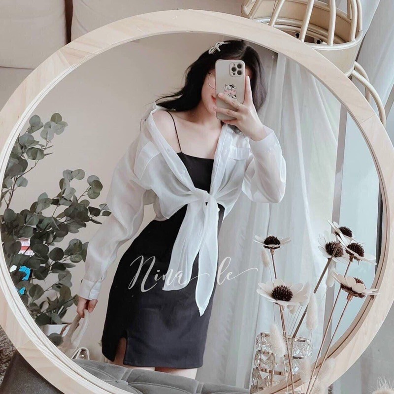 Đầm 2 dây ôm body kèm áo sơ mi voan ❤️sét đầm ôm nữ❤️ kèm ảnh thật