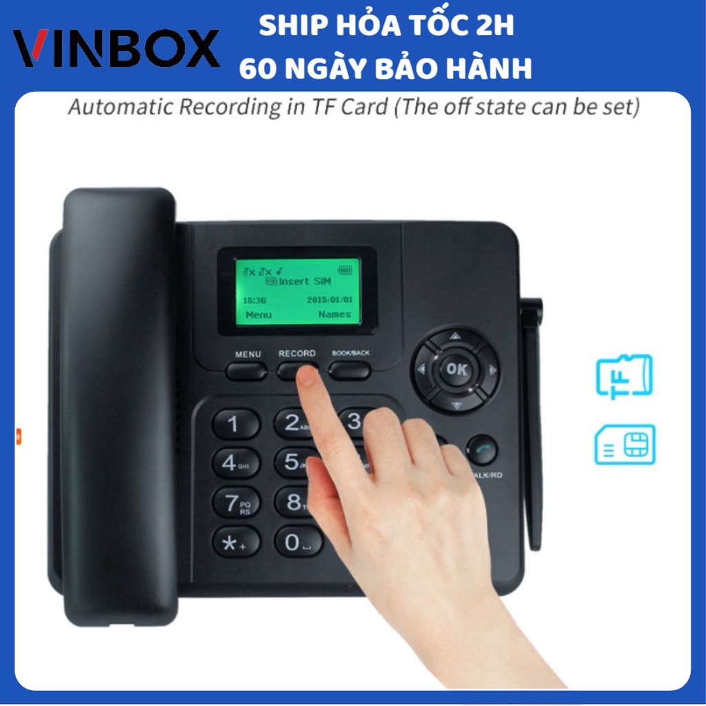 Điện Thoại Bàn Không Dây Lắp Sim Huawei ETS 602 Loại 2 Sim 2 Sóng, Ghi Âm Cuộc Gọi Tiếng Việt Cho Người Già Văn Phòng