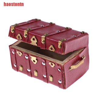 [haostontn]Treasure Chest Vintage Leather Case Box Wooden Miniature Doll House A