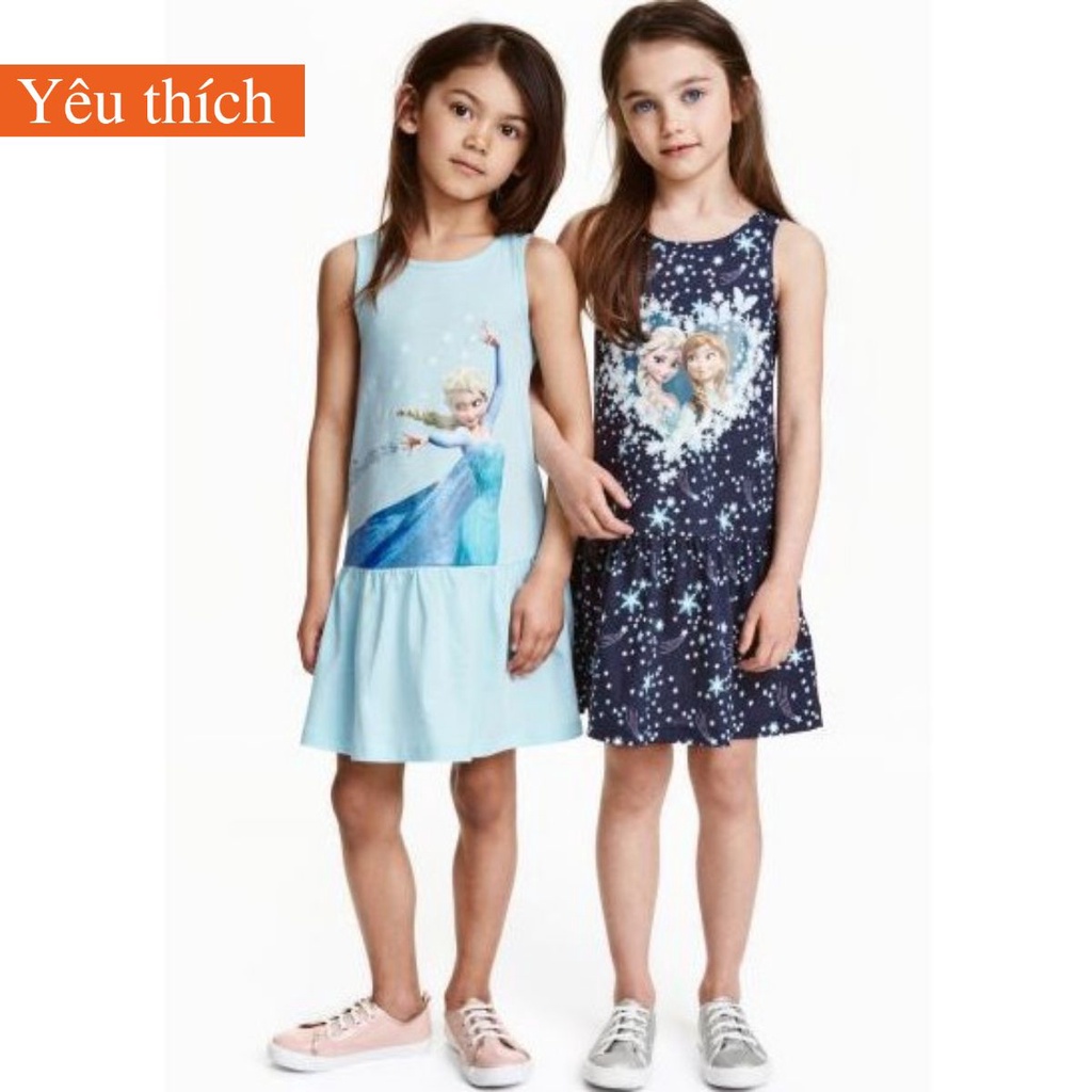 Váy đầm bé gái - Set 2 váy Elsa xanh HM chất cotton cho bé gái size 2-10 tuổi