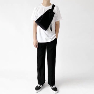 Freeship_Túi vải/Balo rút nhỏ một quai dây đeo chéo Hàn Quốc đáy tròn Nam Nữ