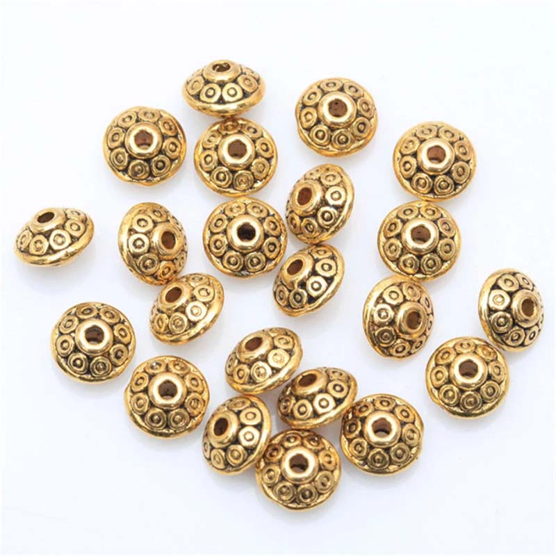 100 Hạt Xỏ Lỗ Hình Đĩa Bay Bằng Bạc Phong Cách Tây Tạng Cổ Điển 6.5mm Dùng Làm Trang Sức DIY