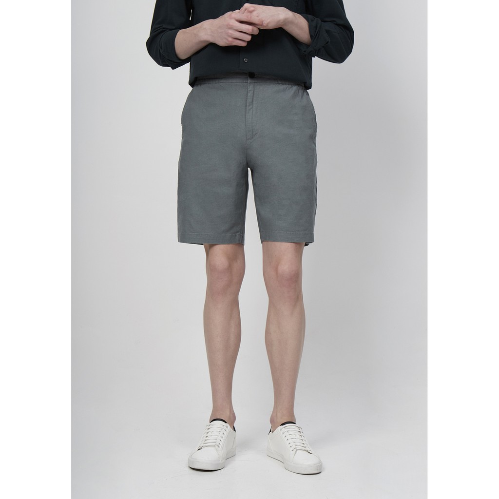 GIORDANO - QUẦN SHORT NAM VẢI LINEN MÀU XANH ĐÁ