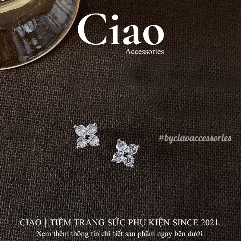 [HOẢ TỐC 1H] Khuyên tai/ Bông tai mạ bạc S925 thiết kế đính đá lấp lánh Ponna Tiny Ciao