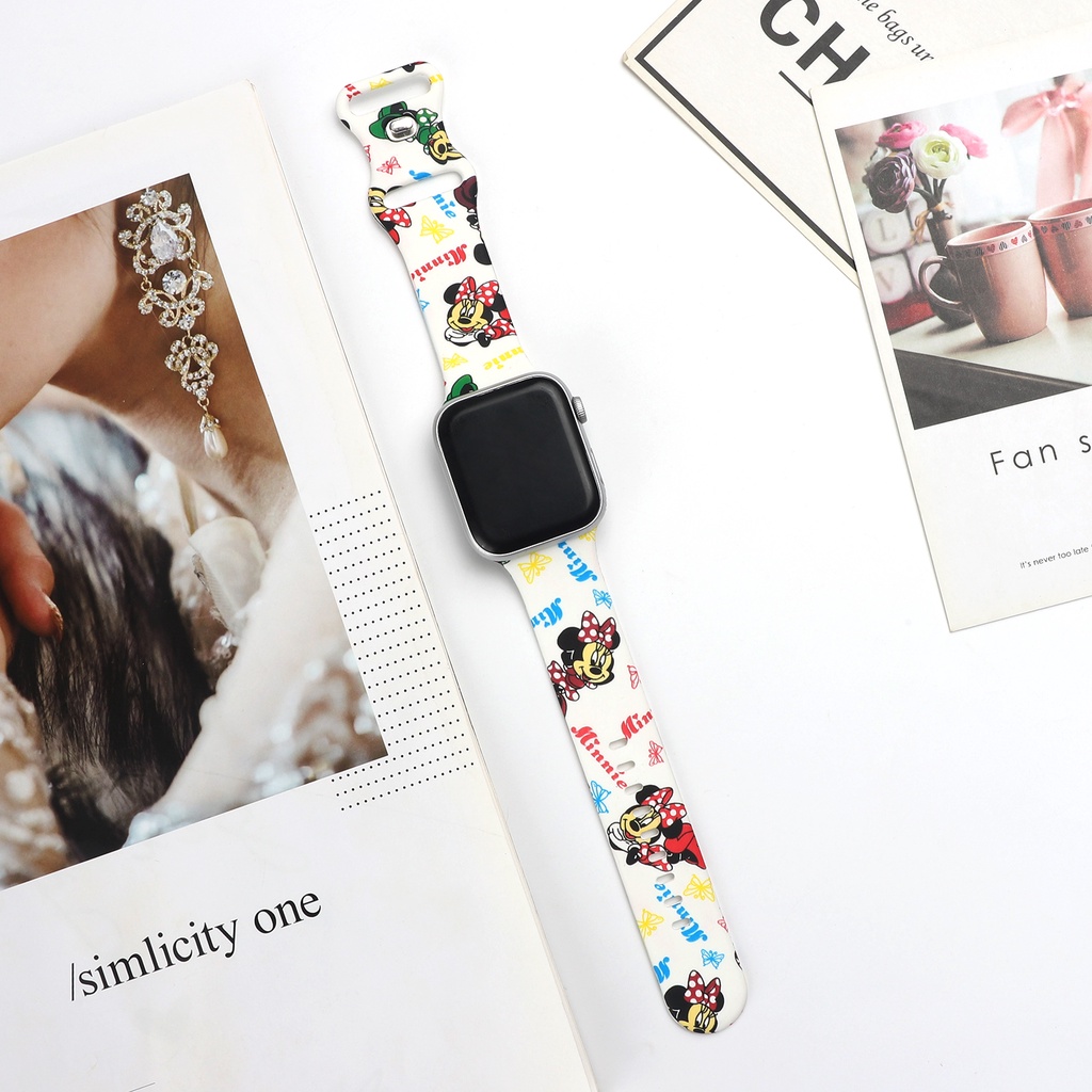 Dây Đeo Bằng Silicone Có Khóa In Hoạt Hình Cho iWatch 38 40 41 42 44 45mm 8 7 6 SE 5 4 3 2 1