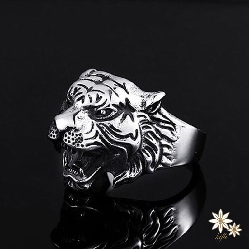 Nhẫn hình đầu hổ bằng hợp kim mạ bạc thời trang cho nam