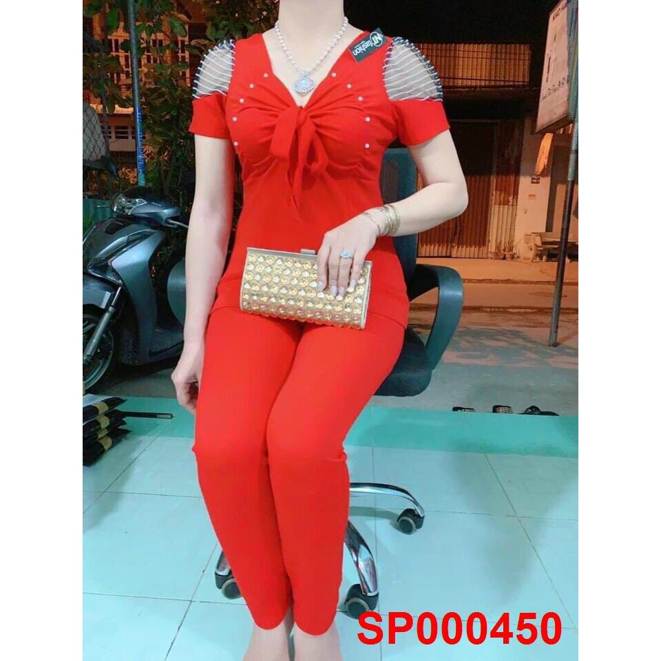 Đồ bộ thun cát hàn thắt nơ ngực 450