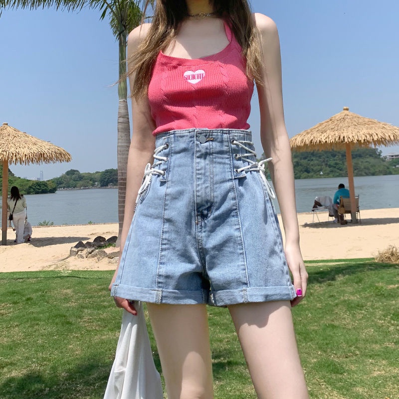 Quần Short Denim Lưng Cao Ống Rộng Thời Trang Mùa Hè Dành Cho Nữ