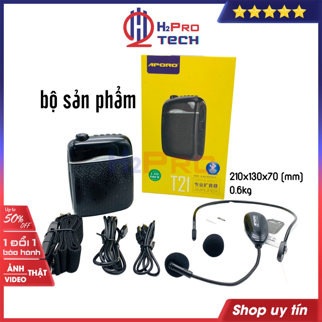 Máy Trợ Giảng Không Dây 2.4G, Loa Trợ Giảng Aporo T21 20W Có Dây, Cao Cấp Bluetooth 5.0, Usb-Thẻ Nhớ, Đài Fm-H2Pro Tech