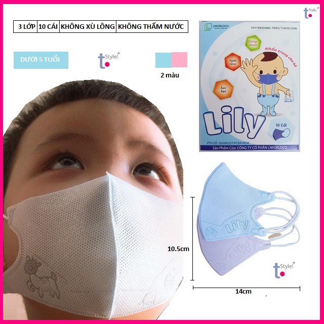 [SẴN HÀNG] 1 hộp 10 cái khẩu trang LiLy chính hãng cho bé từ 6 tháng đến 5 tuổi