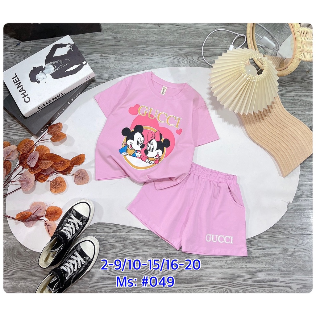 Bộ thun bé gái, bộ thun đùi bé gái nhiều màu, bộ thun in hình mickey 013658 b