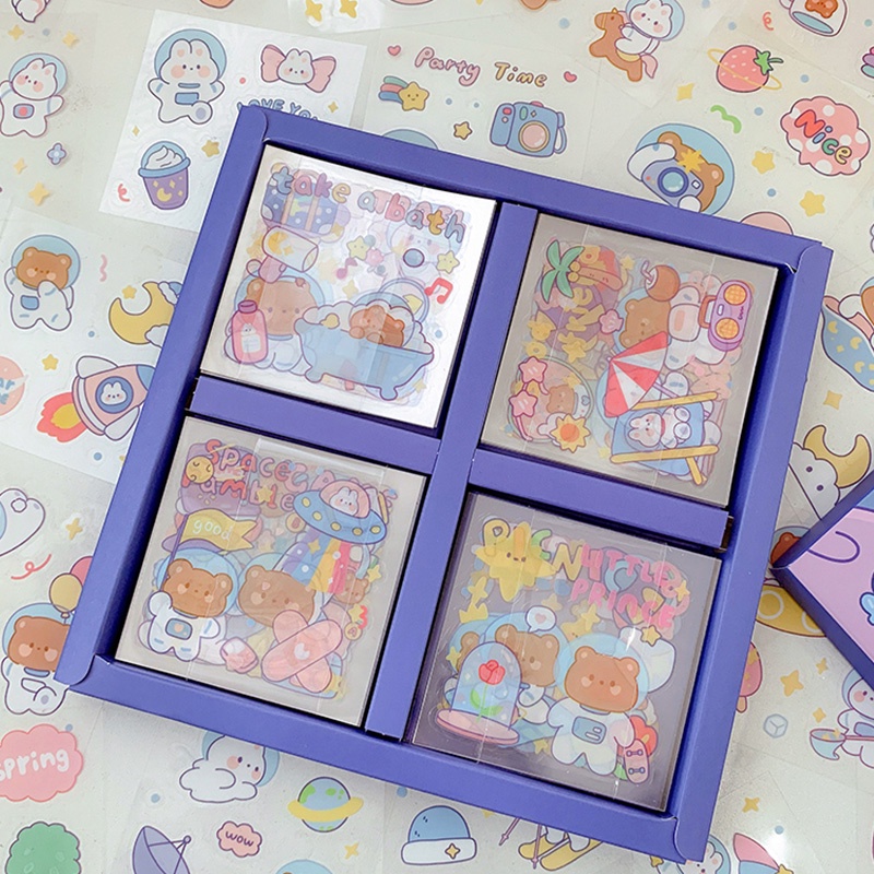 Set 25 Tấm Sticker PET Trong Suốt Họa Tiết Hoạt Hình Vũ Trụ Trang Trí
