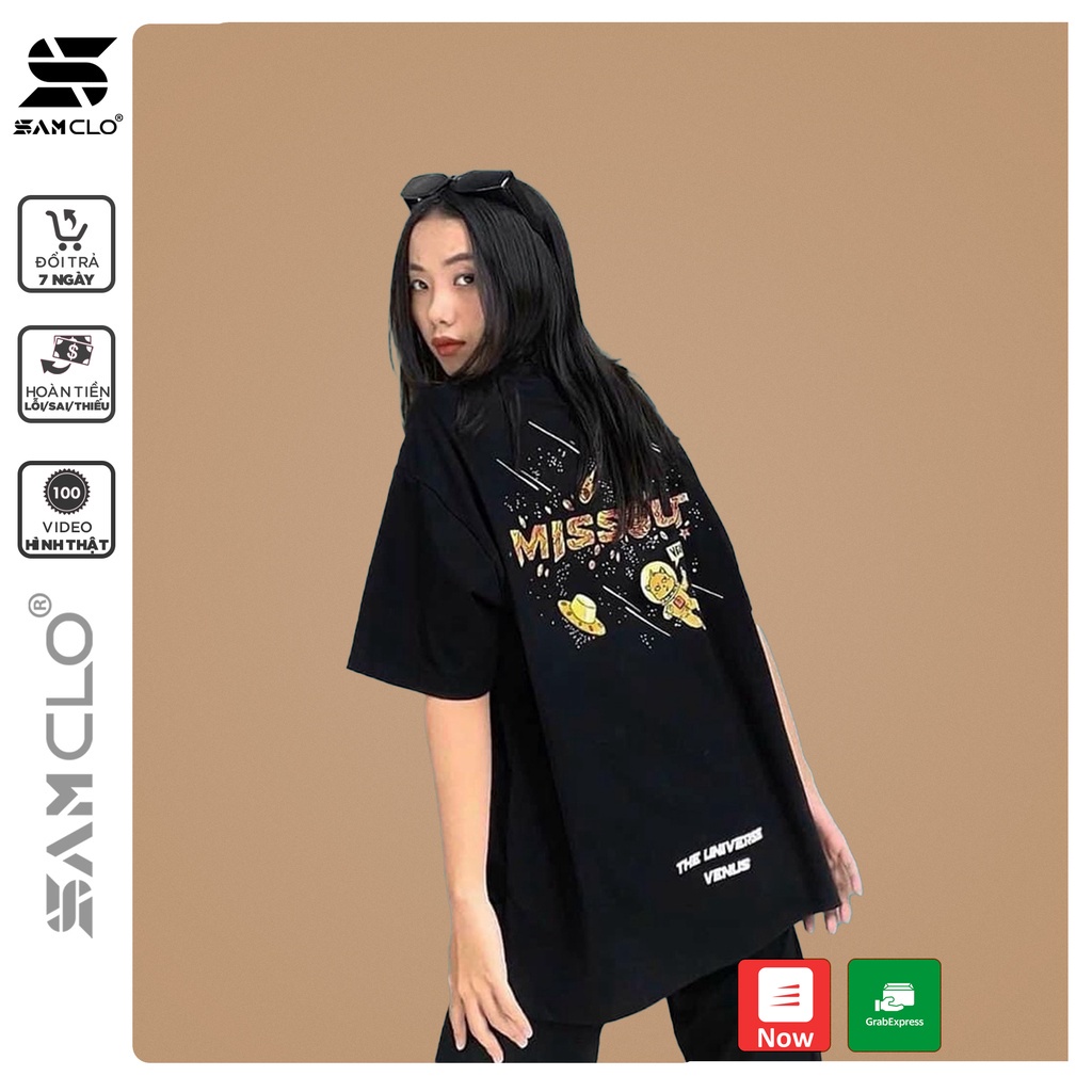 Áo thun tay lỡ nam nữ SAM CLO phông form rộng dáng Unisex - Ulzzang mặc cặp, nhóm, lớp in chữ missout VENUS màu đen *