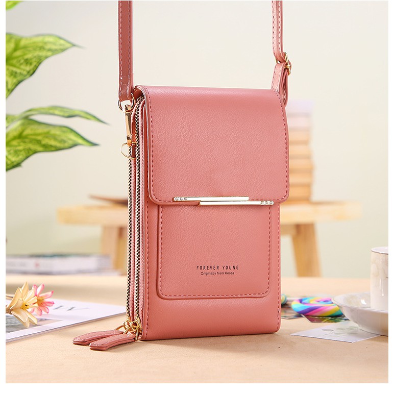 Ví nữ đựng điện thoại hai khóa kéo (có dây đeo chéo) thời trang BAG U DFK195