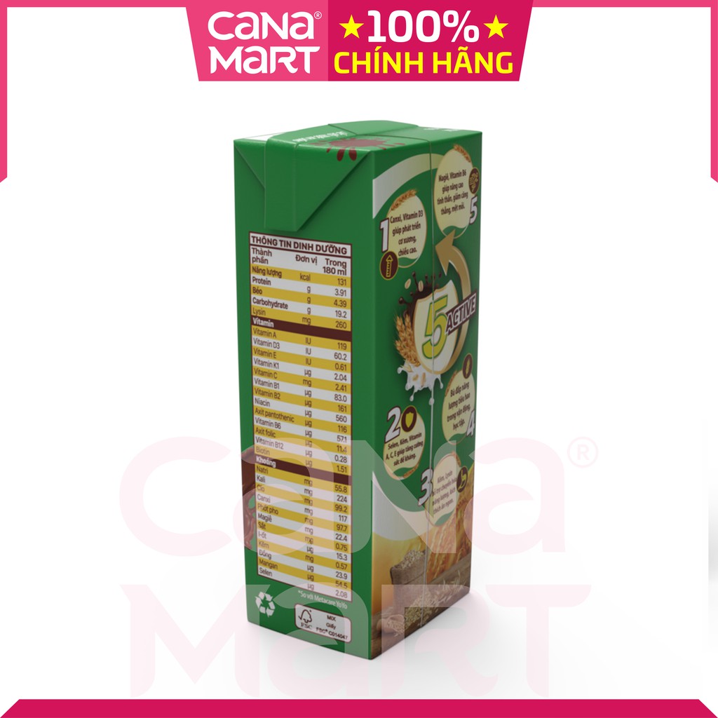 COMBO 2 thùng Sữa ca cao lúa mạch tăng chiều cao Care 100 Active 180ml tặng 1 trái banh