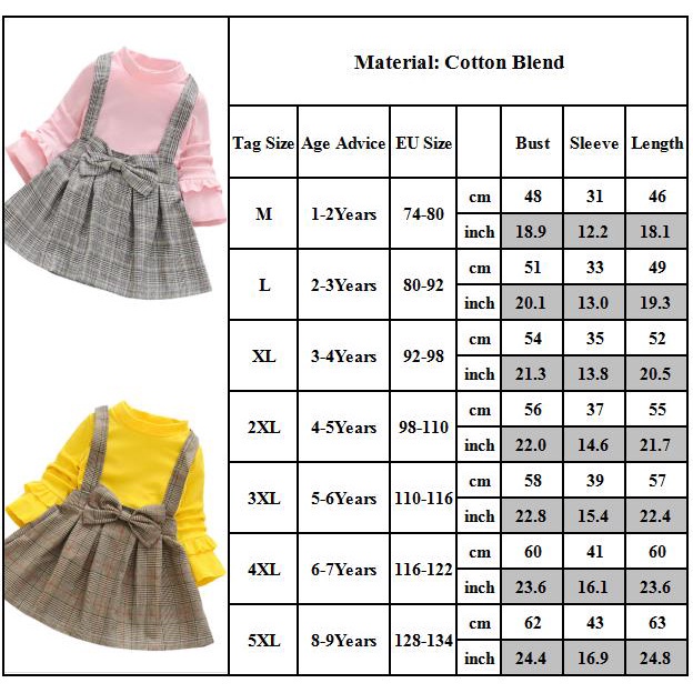 Hàng Có Sẵn Set 2 Đầm Caro Tay Dài Lưng Cao Cho Bé Gái