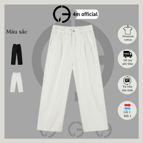 Quần jean baggy trắng 4M OFFICIAL ống suông, Quần trắng ống rộng phong cách Hàn Quốc - Hàng mới về