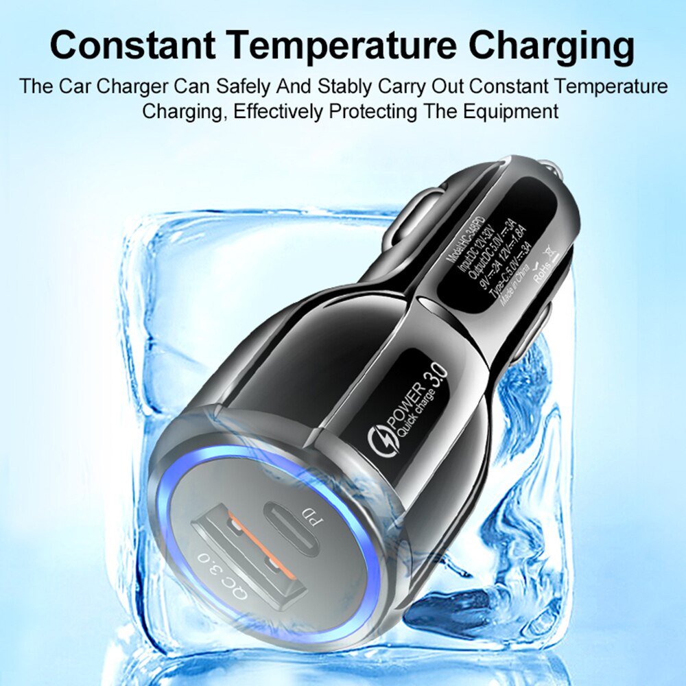 Cục Sạc Nhanh QC3.0 3A 36W Hai Cổng PD 2 Trong 1 Loại C Trên Xe Hơi