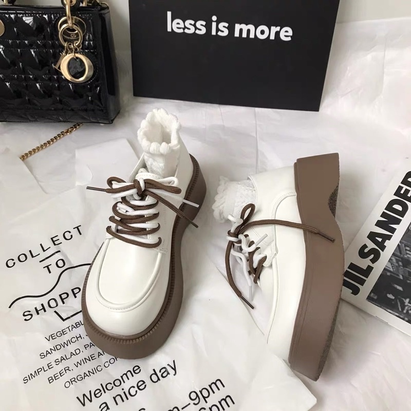 Giày da oxford nữ đế cao mũi giày tròn dễ thương 2 màu đen, trắng hothit 2022 k