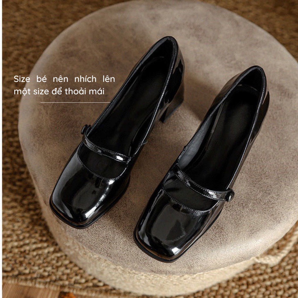 Giày Mary Jane phong cách HongKong da bóng siêu xinh đế cao 7cm dễ mang tôn dáng