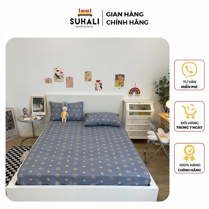 Bộ ga gối 3 món SUHALI, set ga giường + 2 vỏ gối nằm đủ size m6,m8,2m2 hàng đẹp