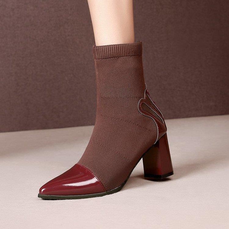 Giày bốt IELGY mũi nhọn dệt kim co giãn thời trang cho nữ