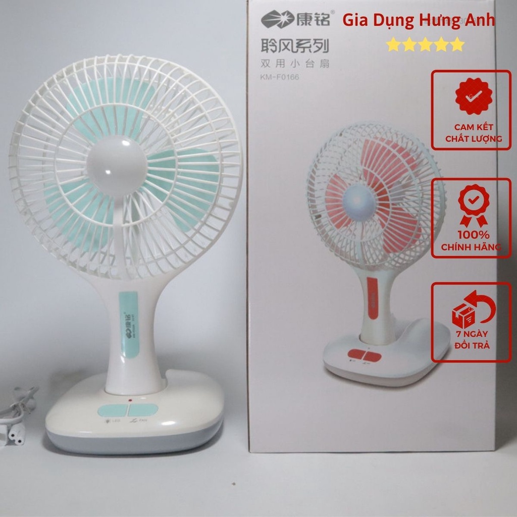 Quạt Tích Điện Gấp Gọn Kiêm Đèn KM-F0166 Kèm Sạc, Pin 4000mAh (BH 12 Tháng)